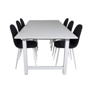VENTURE DESIGN Count Matbordsset med 6 Stolar  Vit MDF  Vit Metall och Svart Tyg  Vit Metall
