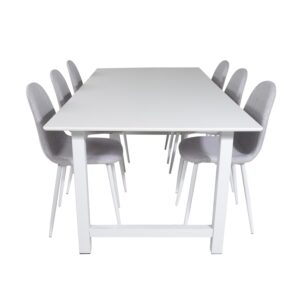 VENTURE DESIGN Count Matbordsset med 6 Stolar  Vit MDF  Vit Metall och Ljusgrått Tyg  Vit Metall