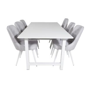 VENTURE DESIGN Count Matbordsset med 6 Stolar  Vit MDF  Vit Metall och Ljusgrått Tyg  Vit Metall