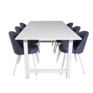 VENTURE DESIGN Count Matbordsset med 6 Stolar  Vit MDF  Vit Metall och Blått Tyg  Vit Metall