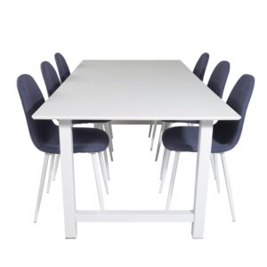 VENTURE DESIGN Count Matbordsset med 6 Stolar  Vit MDF  Vit Metall och Blått Tyg  Vit Metall